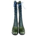 2020 New arrivals designer winter shoes football boot fur boots high heel wedge green lace up western long boots